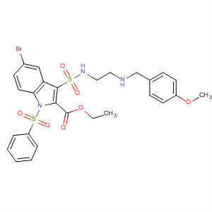660413-87-6  1H-Indole-2-carboxylic acid,5-bromo-3-[[[2-[[(4-methoxyphenyl)methyl]amino]ethyl]amino]sulfonyl]-1-(phenylsulfonyl)-, ethyl ester