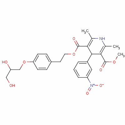 104060-12-0  2-[4-(2,3-dihydroxypropoxy)phenyl]ethyl methyl 2,6-dimethyl-4-(3-nitro phenyl)-1,4-dihydropyridine-3,5-dicarboxylate