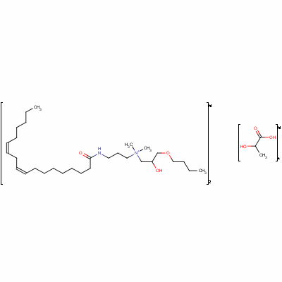 132561-32-1  1-Propanaminium, 3-butoxy-2-hydroxy-N,N-dimethyl- N-[3-[(1-oxo-9,12-octadecadienyl)amino]propyl ]-, (Z,Z)-, dimer, salt with 2-hydroxypropanoic acid (1:2)