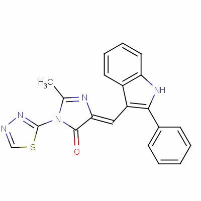 143658-84-8  4H-Imidazol-4-one, 3,5-dihydro-2-methyl-5-((2-phenyl-1H-indol-3-yl)met hylene)-3-(1,3,4-thiadiazol-2-yl)-