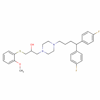 143759-90-4  1-Piperazineethanol, 4-(4,4-bis(4-fluorophenyl)butyl)-alpha-(((2-metho xyphenyl)thio)methyl)-