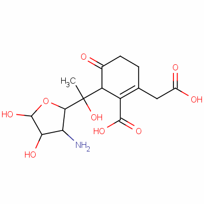 143873-67-0  3-amino-5-C-(3-carboxy-4-(carboxymethyl)-2-oxo-3-cyclohexen-1-yl)altrofuranose