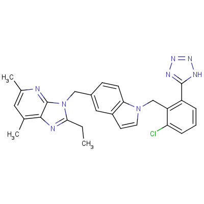 145303-66-8  3-((N-(2-tetrazol-5-yl-6-chlorobenzyl)-5-indolyl)methyl)-5,7-dimethyl-2-ethyl-3H-imidazo(4,5-b)pyridine