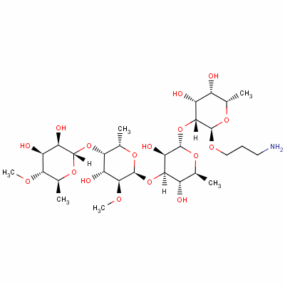 148404-60-8  3-aminopropyl 6-deoxy-2-O-(3-O-(2-O-methyl-(4-O-methylrhamnopyranosyl)fucopyranosyl)rhamnopyranosyl)talopyranoside