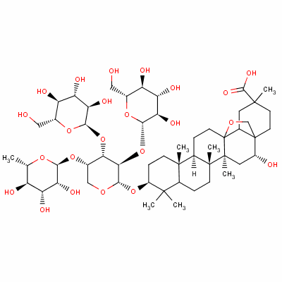 151625-83-1  3-O-(rhamnopyranosyl-1-4-glucopyranosyl-1-2-(glucopyranosyl-1-4)-arabinopyranoside)-16-hydroxy-13,28-epoxyolean-29-oic acid 151625-83-1  3-O-(rhamnopyranosyl-1-4-glucopyranosyl-1-2-(glucopyranosyl-1-4)-arabinopyranoside)-16-hydroxy-13,28-epoxyolean-29-oic acid