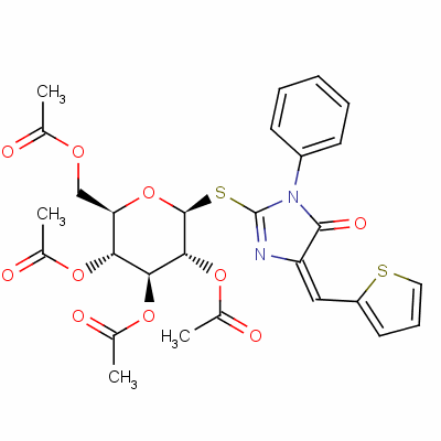 151731-16-7  3-phenyl-5-(2-thienylmethylene)-2-(2,3,4,6-tetra-O-acetylglucopyranosyl)-2-thiohydantoin
