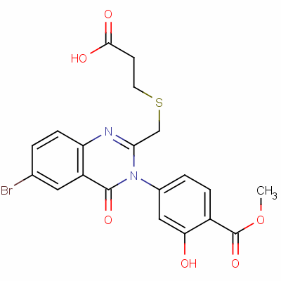 155104-14-6  3-[[6-bromo-3-(3-hydroxy-4-methoxycarbonyl-phenyl)-4-oxo-quinazolin-2- yl]methylsulfanyl]propanoic acid