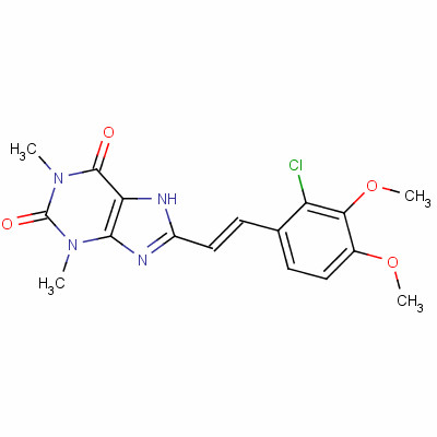 155271-44-6  1H-Purine-2,6-dione, 3,7-dihydro-8-(2-(2-chloro-3,4-dimethoxyphenyl)et henyl)-1,3-dimethyl-, (E)-