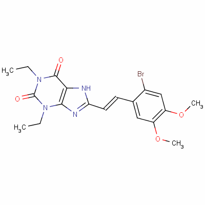 155271-52-6  1H-Purine-2,6-dione, 3,7-dihydro-8-(2-(2-bromo-4,5-dimethoxyphenyl)eth enyl)-1,3-diethyl-, (E)-