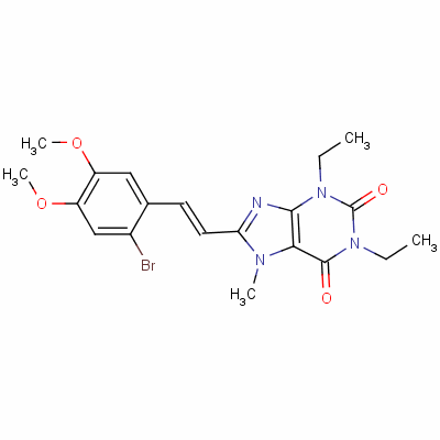 155271-53-7  1H-Purine-2,6-dione, 3,7-dihydro-8-(2-(2-bromo-4,5-dimethoxyphenyl)eth enyl)-1,3-diethyl-7-methyl-, (E)-