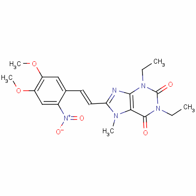 155271-55-9  1H-Purine-2,6-dione, 3,7-dihydro-1,3-diethyl-8-(2-(4,5-dimethoxy-2-nit rophenyl)ethenyl)-7-methyl-, (E)-
