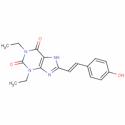 155272-14-3  1H-Purine-2,6-dione, 3,7-dihydro-1,3-diethyl-8-(2-(4-hydroxyphenyl)eth enyl)-, (E)-