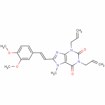155814-28-1  1H-Purine-2,6-dione, 3,7-dihydro-8-(2-(3,4-dimethoxyphenyl)ethenyl)-1, 3-di-2-propenyl-7-methyl-, (E)-
