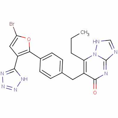 168153-01-3  3-[[4-[5-bromo-3-(2H-tetrazol-5-yl)-2-furyl]phenyl]methyl]-2-propyl-1, 5,7,9-tetrazabicyclo[4.3.0]nona-2,5,7-trien-4-one