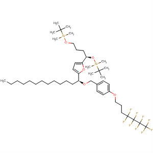 653567-29-4  4,9-Dioxa-3,10-disiladodecane,2,2,3,3,10,10,11,11-octamethyl-5-[(2R,5S)-tetrahydro-5-[(1S)-1-[[4-[(4,4,5,5,6,6,7,7,7-nonafluoroheptyl)oxy]phenyl]methoxy]tridecyl]-2-furanyl]-,(5R)-