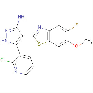 654064-70-7  1H-Pyrazol-3-amine,5-(2-chloro-3-pyridinyl)-4-(5-fluoro-6-methoxy-2-benzothiazolyl)-