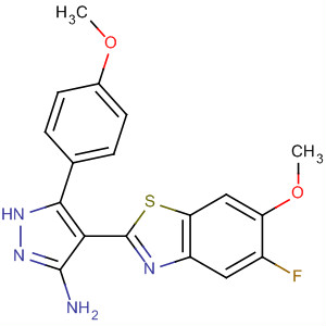 654064-73-0  1H-Pyrazol-3-amine,4-(5-fluoro-6-methoxy-2-benzothiazolyl)-5-(4-methoxyphenyl)-