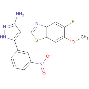 654064-75-2  1H-Pyrazol-3-amine,4-(5-fluoro-6-methoxy-2-benzothiazolyl)-5-(3-nitrophenyl)-