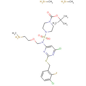 654073-13-9  1-Piperazinecarboxylic acid,4-[[[6-chloro-2-[[(3-chloro-2-fluorophenyl)methyl]thio]-4-pyrimidinyl][[2-(trimethylsilyl)ethoxy]methyl]amino]sulfonyl]-, 1,1-dimethylethyl ester