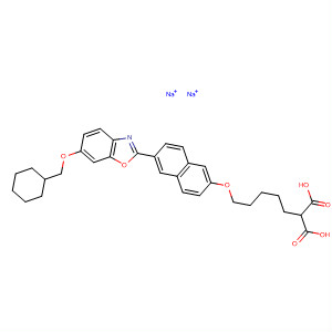 654079-52-4  Propanedioic acid,[5-[[6-[6-(cyclohexylmethoxy)-2-benzoxazolyl]-2-naphthalenyl]oxy]pentyl]-, disodium salt