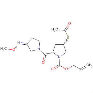 654638-93-4  1-Pyrrolidinecarboxylic acid,4-(acetylthio)-2-[[3-(methoxyimino)-1-pyrrolidinyl]carbonyl]-, 2-propenylester, (2S,4S)-