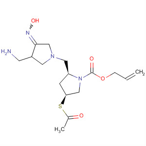 654638-94-5  1-Pyrrolidinecarboxylic acid,4-(acetylthio)-2-[[3-(aminomethyl)-4-(hydroxyimino)-1-pyrrolidinyl]carbonyl]-, 2-propenyl ester, (2S,4S)-