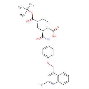 654647-10-6  1,4-Piperidinedicarboxylic acid,3-[[[4-[(2-methyl-4-quinolinyl)methoxy]phenyl]amino]carbonyl]-,1-(1,1-dimethylethyl) ester, (3R,4S)-