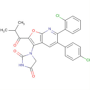 654669-60-0  2,4-Imidazolidinedione,1-[6-(2-chlorophenyl)-5-(4-chlorophenyl)-2-(2-methyl-1-oxopropyl)furo[2,3-b]pyridin-3-yl]-