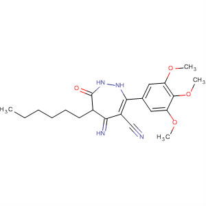 655235-16-8  1H-1,2-Diazepine-4-carbonitrile,6-hexyl-2,5,6,7-tetrahydro-5-imino-7-oxo-3-(3,4,5-trimethoxyphenyl)- 655235-16-8  1H-1,2-Diazepine-4-carbonitrile,6-hexyl-2,5,6,7-tetrahydro-5-imino-7-oxo-3-(3,4,5-trimethoxyphenyl)-