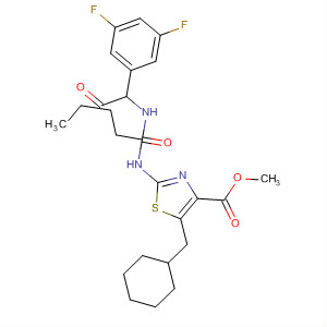 649737-70-2  4-Thiazolecarboxylic acid,5-(cyclohexylmethyl)-2-[[(2S)-2-[[(3,5-difluorophenyl)acetyl]amino]-1-oxopentyl]amino]-, methyl ester