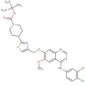 650579-83-2  1-Piperidinecarboxylic acid,4-[4-[[[4-[(3,4-dichlorophenyl)amino]-6-methoxy-7-quinazolinyl]oxy]methyl]-2-thiazolyl]-, 1,1-dimethylethyl ester