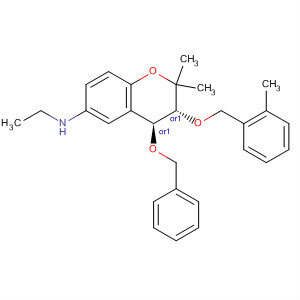 651334-38-2  2H-1-Benzopyran-6-amine,N-ethyl-3,4-dihydro-2,2-dimethyl-3-[(2-methylphenyl)methoxy]-4-(phenylmethoxy)-, (3R,4S)-rel-