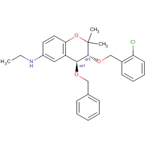 651334-39-3  2H-1-Benzopyran-6-amine,3-[(2-chlorophenyl)methoxy]-N-ethyl-3,4-dihydro-2,2-dimethyl-4-(phenylmethoxy)-, (3R,4S)-rel-