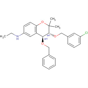 651334-40-6  2H-1-Benzopyran-6-amine,3-[(3-chlorophenyl)methoxy]-N-ethyl-3,4-dihydro-2,2-dimethyl-4-(phenylmethoxy)-, (3R,4S)-rel-