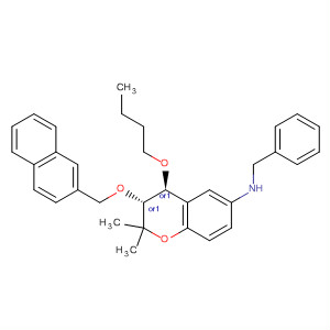 651336-14-0  2H-1-Benzopyran-6-amine,4-butoxy-3,4-dihydro-2,2-dimethyl-3-(2-naphthalenylmethoxy)-N-(phenylmethyl)-, (3R,4S)-rel-
