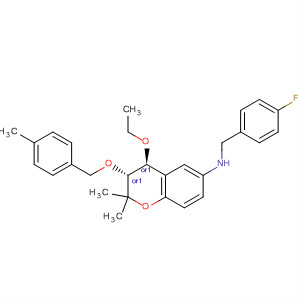 651338-19-1  2H-1-Benzopyran-6-amine,4-ethoxy-N-[(4-fluorophenyl)methyl]-3,4-dihydro-2,2-dimethyl-3-[(4-methylphenyl)methoxy]-, (3R,4S)-rel-