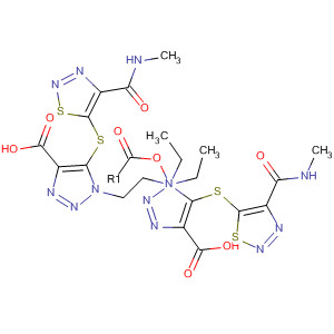651768-83-1  1H-1,2,3-Triazole-4-carboxylic acid,1,1'-(1,2-ethanediyl)bis[5-[[4-[(methylamino)carbonyl]-1,2,3-thiadiazol-5-yl]thio]-, diethyl ester