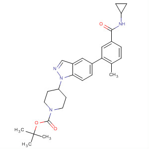 651781-74-7  1-Piperidinecarboxylic acid,4-[5-[5-[(cyclopropylamino)carbonyl]-2-methylphenyl]-1H-indazol-1-yl]-,1,1-dimethylethyl ester