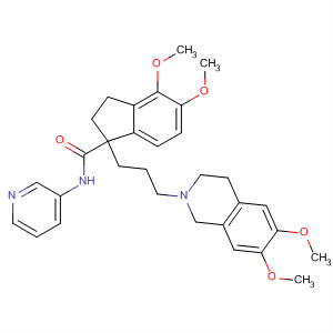 652131-00-5  1H-Indene-1-carboxamide,1-[3-(3,4-dihydro-6,7-dimethoxy-2(1H)-isoquinolinyl)propyl]-2,3-dihydro-4,5-dimethoxy-N-3-pyridinyl-