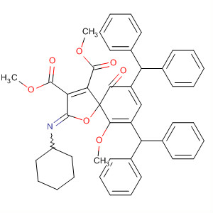 652133-85-2  1-Oxaspiro[4.5]deca-3,6,8-triene-3,4-dicarboxylic acid,2-(cyclohexylimino)-7,9-bis(diphenylmethyl)-6-methoxy-10-oxo-,dimethyl ester