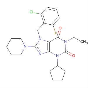 652162-78-2  1H-Purine-2,6-dione,7-[(2-chloro-6-fluorophenyl)methyl]-3-cyclopentyl-1-ethyl-3,7-dihydro-8-(1-piperidinyl)-