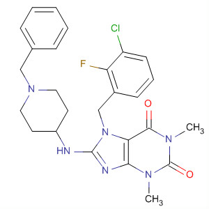 652164-30-2  1H-Purine-2,6-dione,7-[(3-chloro-2-fluorophenyl)methyl]-3,7-dihydro-1,3-dimethyl-8-[[1-(phenylmethyl)-4-piperidinyl]amino]-