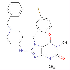 652168-03-1  1H-Purine-2,6-dione,7-[(3-fluorophenyl)methyl]-3,7-dihydro-1,3-dimethyl-8-[[1-(phenylmethyl)-4-piperidinyl]amino]-