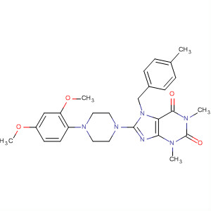 652169-03-4  1H-Purine-2,6-dione,8-[4-(2,4-dimethoxyphenyl)-1-piperazinyl]-3,7-dihydro-1,3-dimethyl-7-[(4-methylphenyl)methyl]-