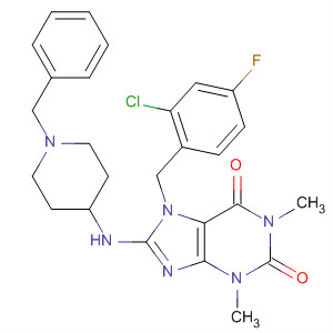 652169-06-7  1H-Purine-2,6-dione,7-[(2-chloro-4-fluorophenyl)methyl]-3,7-dihydro-1,3-dimethyl-8-[[1-(phenylmethyl)-4-piperidinyl]amino]-