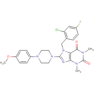 652169-09-0  1H-Purine-2,6-dione,7-[(2-chloro-4-fluorophenyl)methyl]-3,7-dihydro-8-[4-(4-methoxyphenyl)-1-piperazinyl]-1,3-dimethyl-