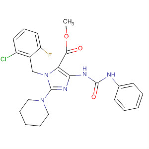 652169-15-8  1H-Imidazole-5-carboxylic acid,1-[(2-chloro-6-fluorophenyl)methyl]-4-[[(phenylamino)carbonyl]amino]-2-(1-piperidinyl)-, methyl ester