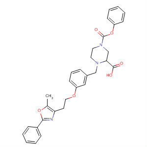 646999-55-5  1,3-Piperazinedicarboxylic acid,4-[[3-[2-(5-methyl-2-phenyl-4-oxazolyl)ethoxy]phenyl]methyl]-, 1-phenylester