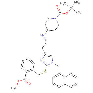 647850-36-0  1-Piperidinecarboxylic acid,4-[[2-[2-[[[2-(methoxycarbonyl)phenyl]methyl]thio]-1-(1-naphthalenylmethyl)-1H-imidazol-4-yl]ethyl]amino]-, 1,1-dimethylethyl ester