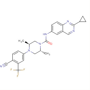 648423-18-1  1-Piperazinecarboxamide,4-[4-cyano-3-(trifluoromethyl)phenyl]-N-(2-cyclopropyl-6-quinazolinyl)-2,5-dimethyl-, (2R,5S)-